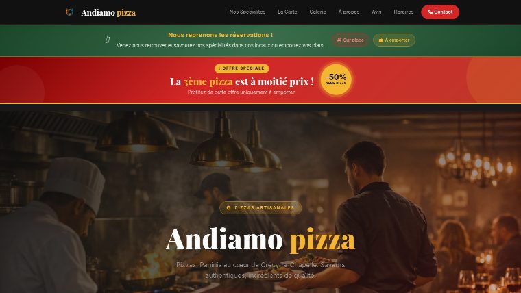Site web Andiamo Pizza — pizzeria
