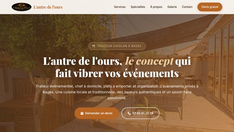 Site web L'Antre de l'Ours — traiteur & événementiel
